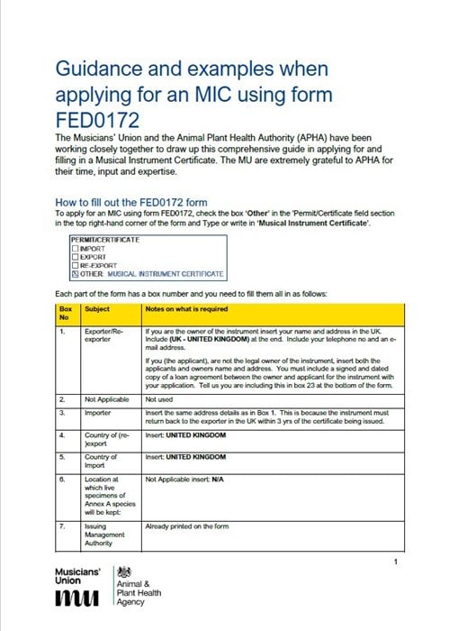 First page of the guidance document showing screenshots and a table