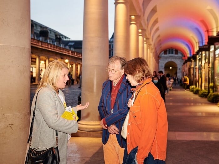 General Secretary Naomi Pohl stands in discussion outside of the Royal Opera House