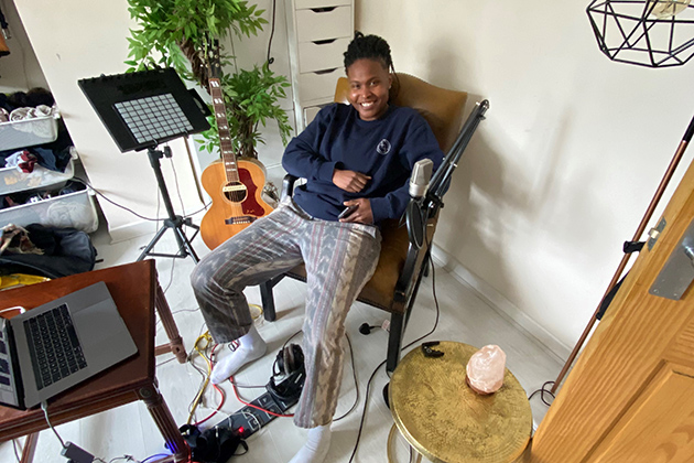 Sherika Sherard at home with music equipment
